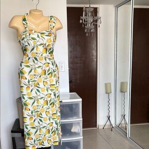 SHEIN Lemon Print Midi Dress